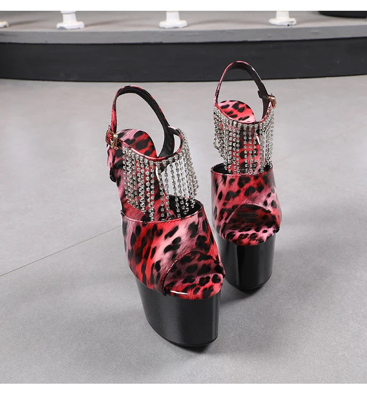 shoes for women 2026 Fashion Women Pumps Retro Thin Heels Sandals Leopard Spring Platform Dress Party Wedding Basic Shoes Woman