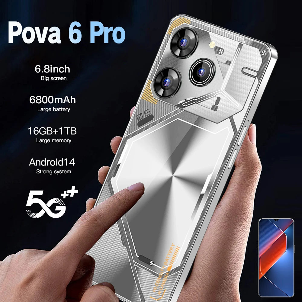 Hot Selling 6.8Inch 5g Smartphone 6800 Mah Original Pova 6 Mobile Phone 16gb + 1tb Android 14.0 Mobile Phone