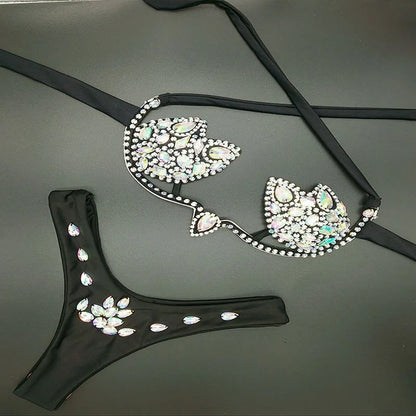 Designer Luxury Bikini Swimwear Girls Rhinestone Shiny Dance Wear Performance Stripper Outfit Swimsuits Beach Wear