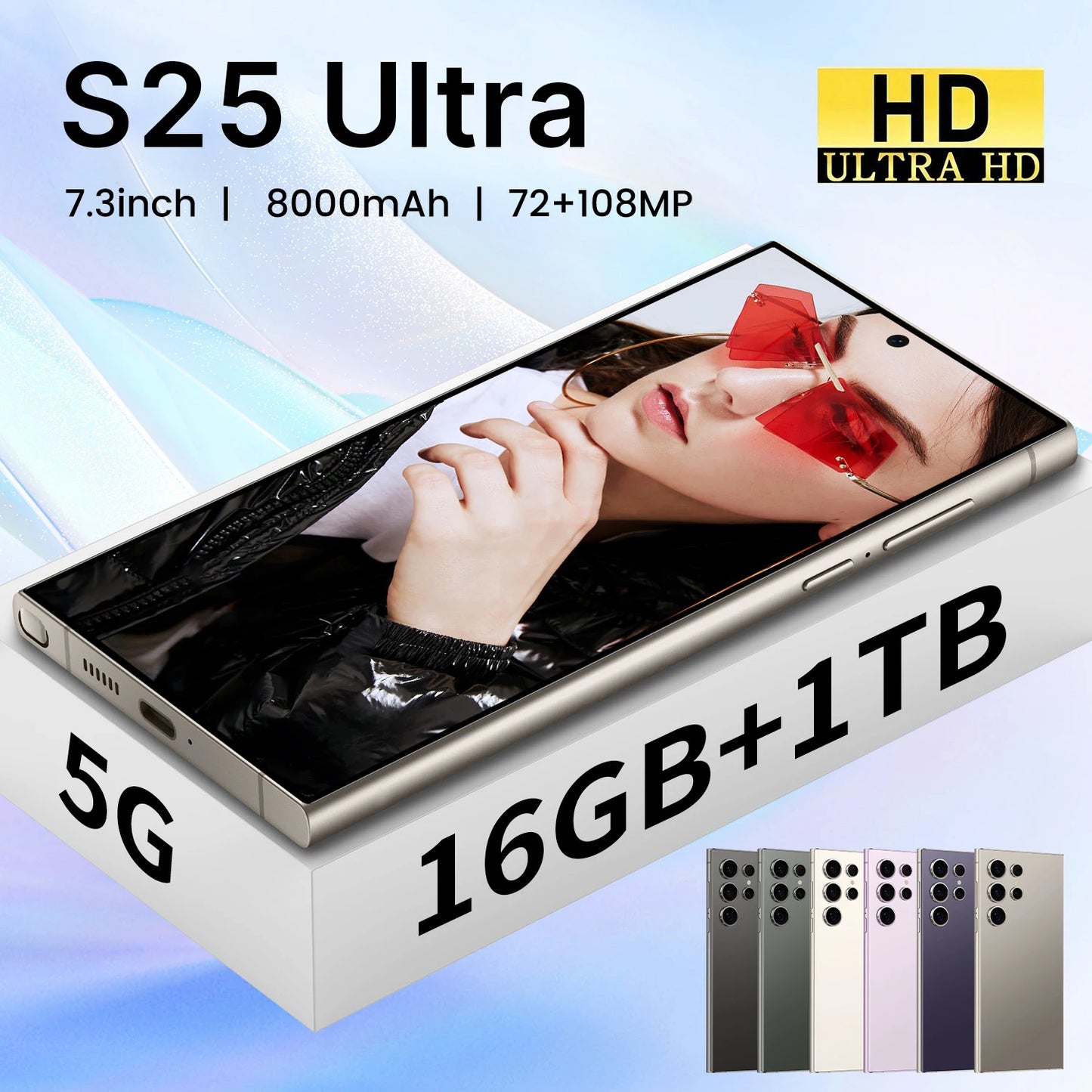 Wholesale 2025 Ultra S25 5G Smartphone Global Unlocked 16G+1T UK Deca Core CPU 108MP Rear Camera 4K HD Display 120Hz Refresh