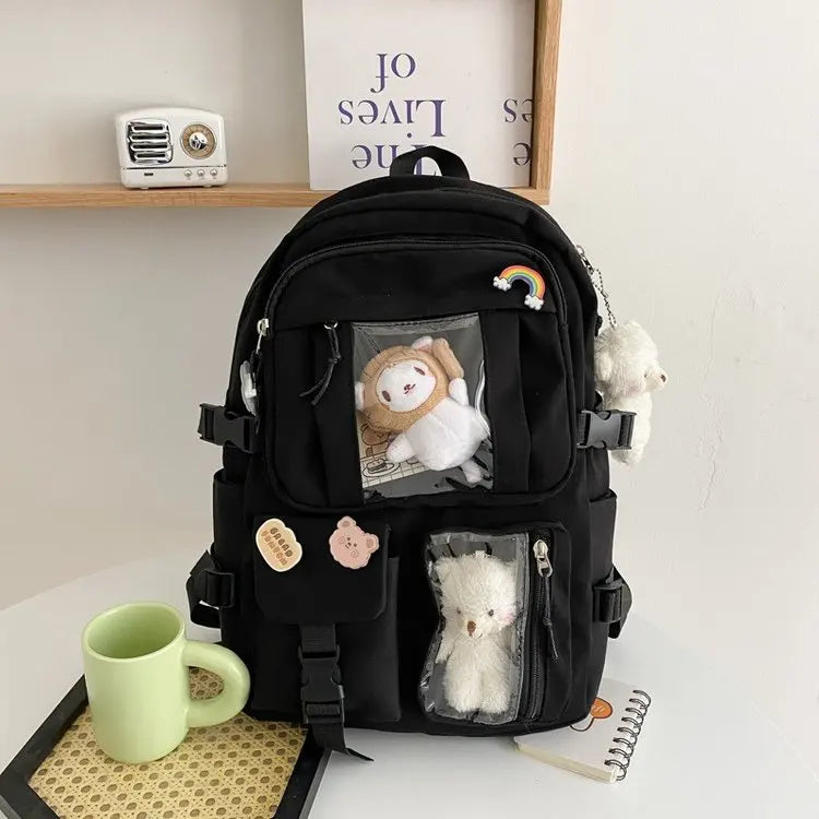 Kawaii Backpack Cute Backpack for Teen Girl School Kids Book Bag Travel Backpack Large Capacity Aesthetic Canvas School Bag