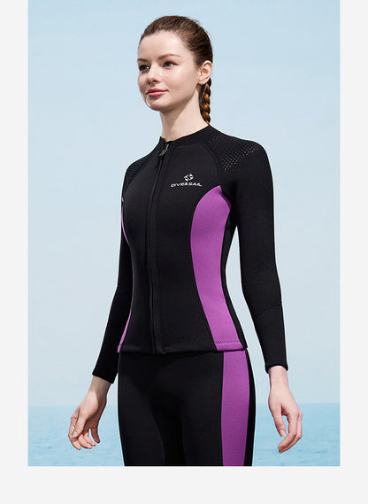 2025 New Men Women Wetsuit Top 3mm Neoprene Wetsuit Jacket Long Sleeve Front Zipper Swimsuit Surfing Diving Tops for Water Sport