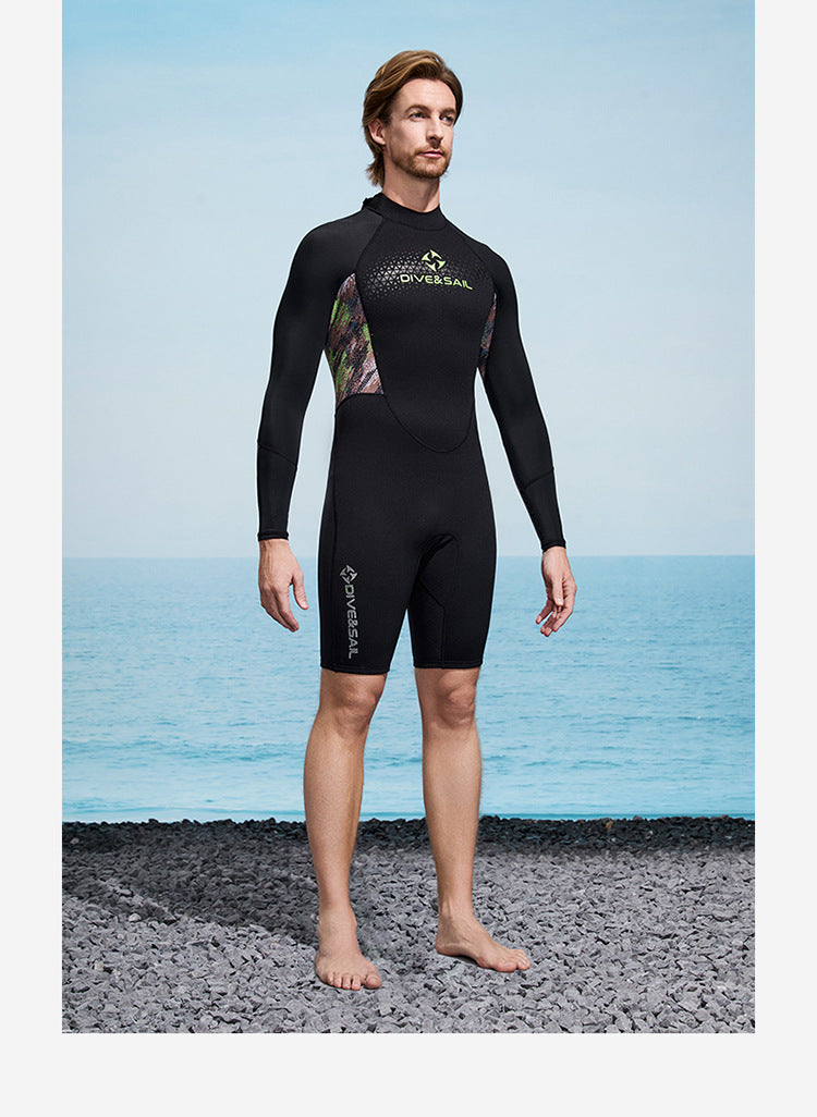 Men Women Wetsuit Shorty 1.5mm Neoprene + Lycra Thermal Swimsuit Diving Suits Front Zipper UV Protection Long Sleeve Surf Suits
