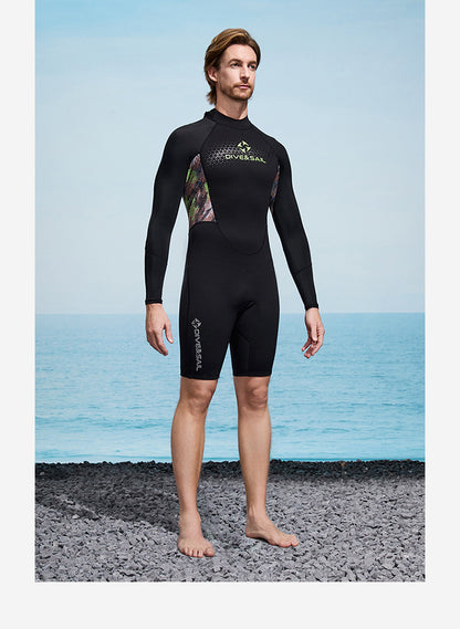 Men Women Wetsuit Shorty 1.5mm Neoprene + Lycra Thermal Swimsuit Diving Suits Front Zipper UV Protection Long Sleeve Surf Suits