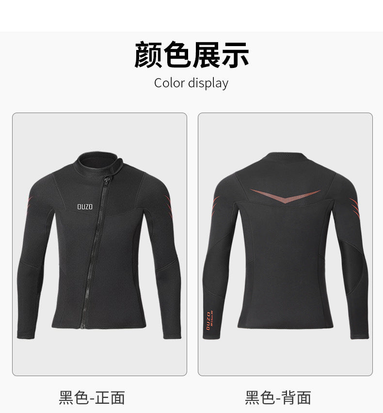 Wetsuit Tops Men and Women Vest 3mm Neoprene Long Sleeve Jacket Surfing Swimming Front Zip Wet Suit for Water Sports Shirt/Pants