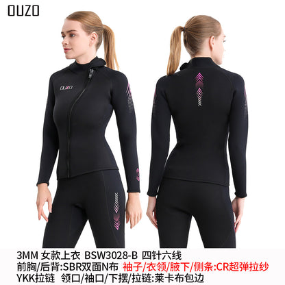 Wetsuit Tops Men and Women Vest 3mm Neoprene Long Sleeve Jacket Surfing Swimming Front Zip Wet Suit for Water Sports Shirt/Pants