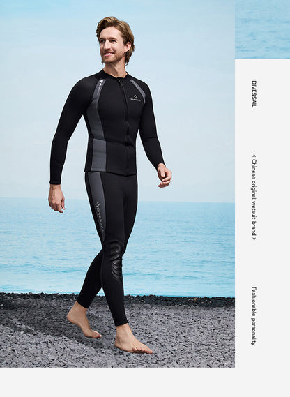 2025 New Men Women Wetsuit Top 3mm Neoprene Wetsuit Jacket Long Sleeve Front Zipper Swimsuit Surfing Diving Tops for Water Sport