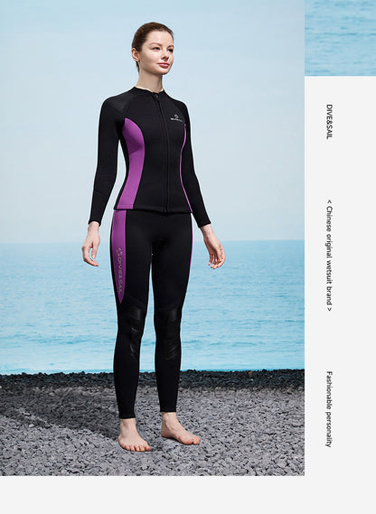 2025 New Men Women Wetsuit Top 3mm Neoprene Wetsuit Jacket Long Sleeve Front Zipper Swimsuit Surfing Diving Tops for Water Sport
