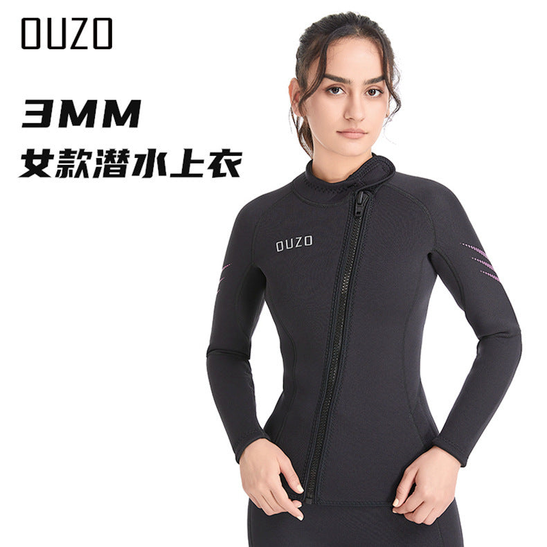 Wetsuit Tops Men and Women Vest 3mm Neoprene Long Sleeve Jacket Surfing Swimming Front Zip Wet Suit for Water Sports Shirt/Pants
