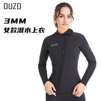 Wetsuit Tops Men and Women Vest 3mm Neoprene Long Sleeve Jacket Surfing Swimming Front Zip Wet Suit for Water Sports Shirt/Pants