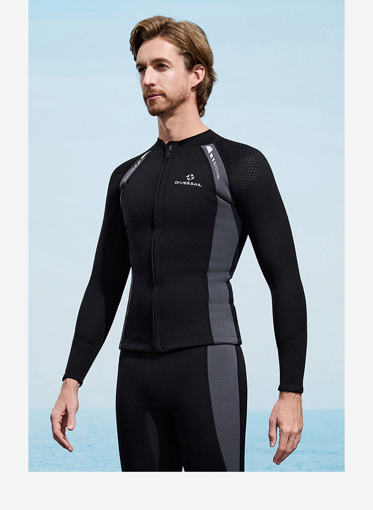 2025 New Men Women Wetsuit Top 3mm Neoprene Wetsuit Jacket Long Sleeve Front Zipper Swimsuit Surfing Diving Tops for Water Sport