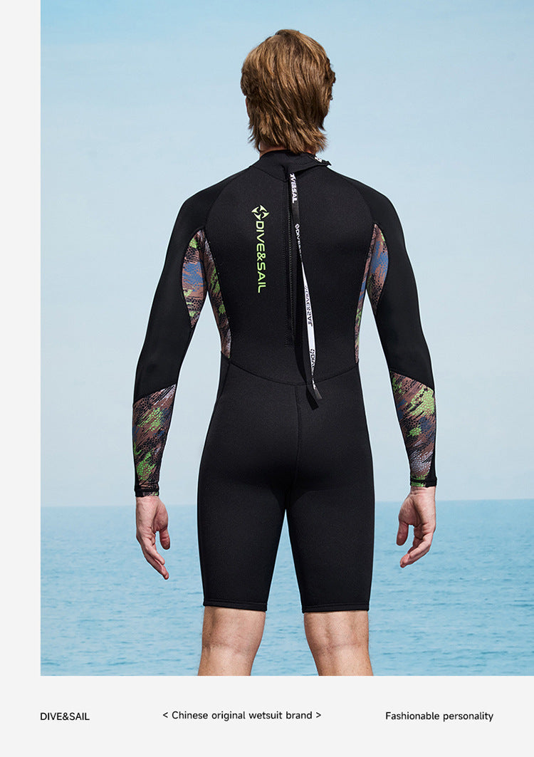 Men Women Wetsuit Shorty 1.5mm Neoprene + Lycra Thermal Swimsuit Diving Suits Front Zipper UV Protection Long Sleeve Surf Suits