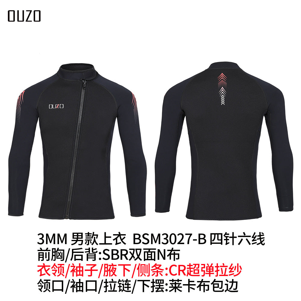 Wetsuit Tops Men and Women Vest 3mm Neoprene Long Sleeve Jacket Surfing Swimming Front Zip Wet Suit for Water Sports Shirt/Pants