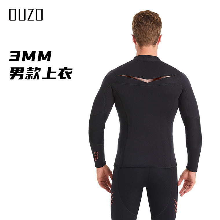 Wetsuit Tops Men and Women Vest 3mm Neoprene Long Sleeve Jacket Surfing Swimming Front Zip Wet Suit for Water Sports Shirt/Pants