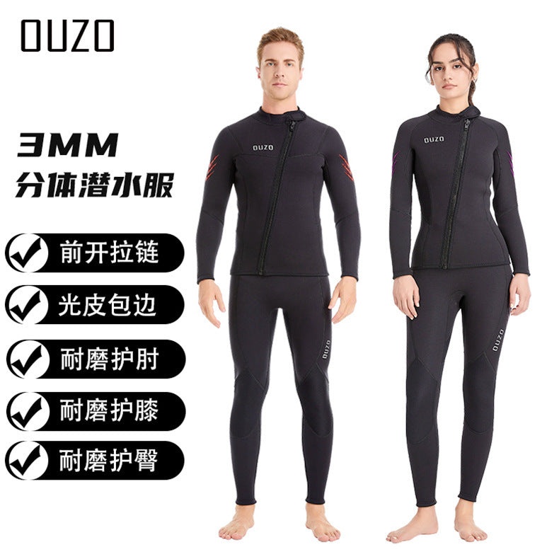 Wetsuit Tops Men and Women Vest 3mm Neoprene Long Sleeve Jacket Surfing Swimming Front Zip Wet Suit for Water Sports Shirt/Pants