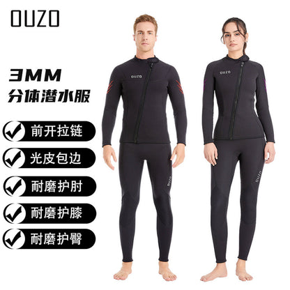 Wetsuit Tops Men and Women Vest 3mm Neoprene Long Sleeve Jacket Surfing Swimming Front Zip Wet Suit for Water Sports Shirt/Pants