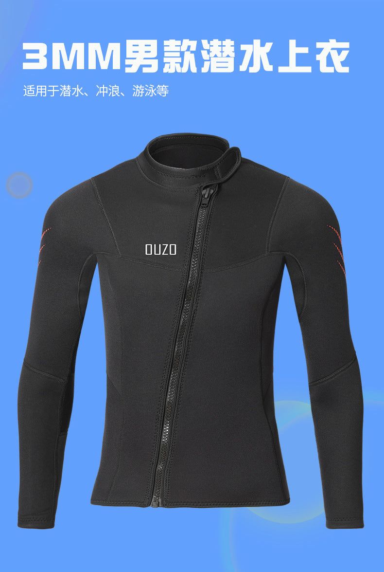 Wetsuit Tops Men and Women Vest 3mm Neoprene Long Sleeve Jacket Surfing Swimming Front Zip Wet Suit for Water Sports Shirt/Pants