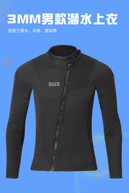 Wetsuit Tops Men and Women Vest 3mm Neoprene Long Sleeve Jacket Surfing Swimming Front Zip Wet Suit for Water Sports Shirt/Pants