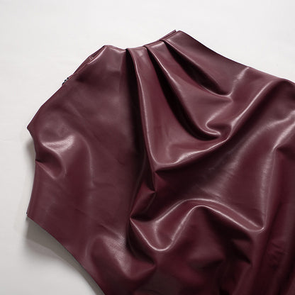 PU Leather Tank Top High Fashion Asymmetrical Ruched Sleeveless Blouse Winter Sexy T Shirt For Women Y2K Clothes 2023