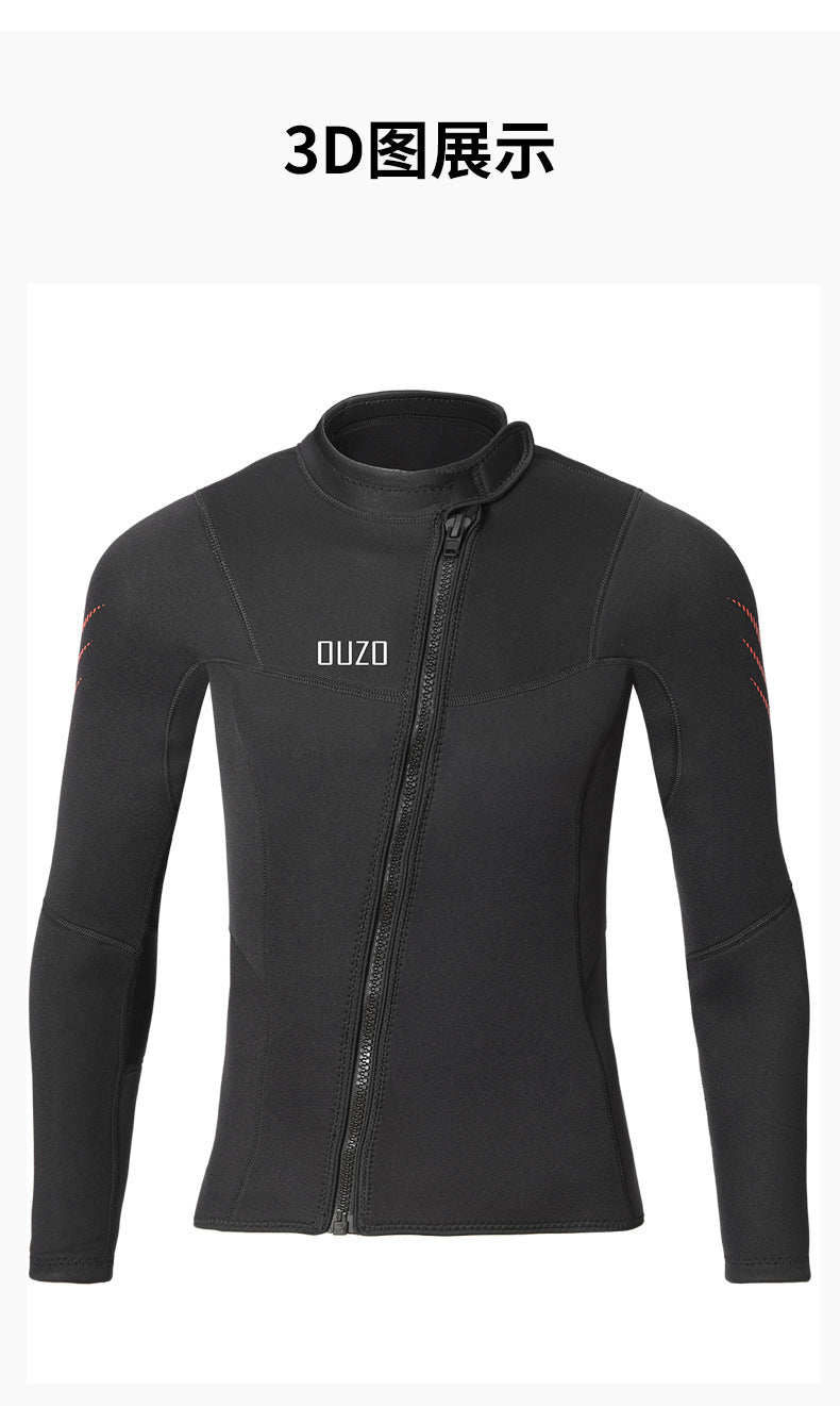 Wetsuit Tops Men and Women Vest 3mm Neoprene Long Sleeve Jacket Surfing Swimming Front Zip Wet Suit for Water Sports Shirt/Pants