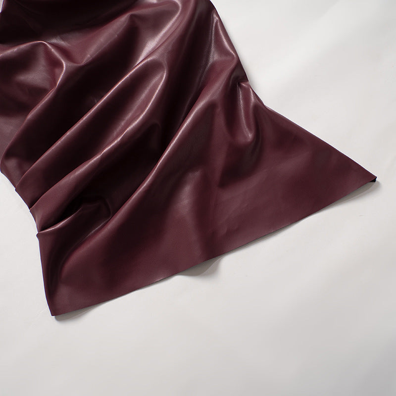 PU Leather Tank Top High Fashion Asymmetrical Ruched Sleeveless Blouse Winter Sexy T Shirt For Women Y2K Clothes 2023
