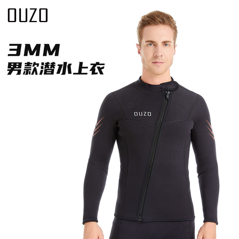 Wetsuit Tops Men and Women Vest 3mm Neoprene Long Sleeve Jacket Surfing Swimming Front Zip Wet Suit for Water Sports Shirt/Pants