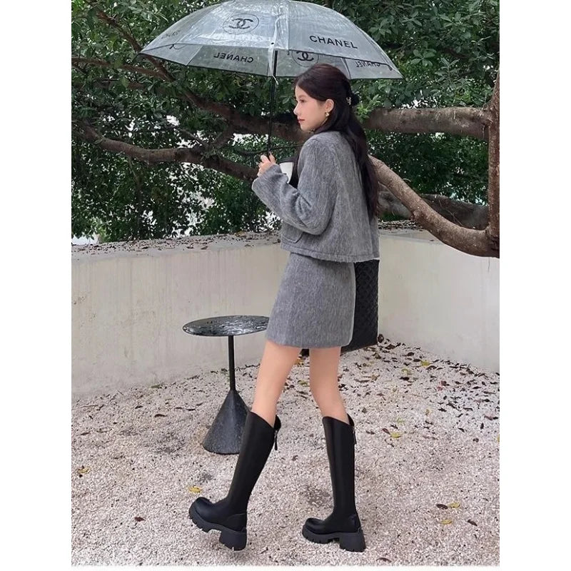 Real Soft Leather Boots 2025 Autumn And Winter New Knight Boots Height Increasing And Slimming Boots Thick Soled High Boots Long