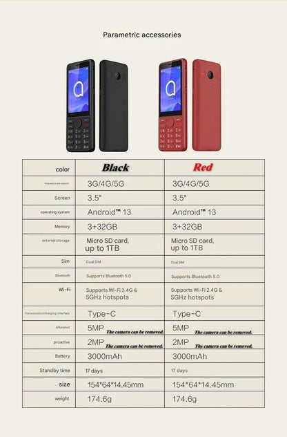 Feature Phone with Touch Screen Smartphone Wifi 5G/4G Global Languages Removable battery Big Buttons 3.54"inch Senior Cell Phone