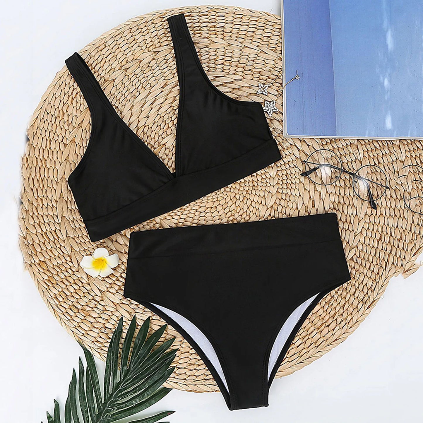 Women Solid Split Swimsuits Push Up Bar Patchwork Swimsuit Sexy Women'S Bikini Front Ruched High Rise Swimsuit Two Piece