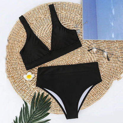 Women Solid Split Swimsuits Push Up Bar Patchwork Swimsuit Sexy Women'S Bikini Front Ruched High Rise Swimsuit Two Piece