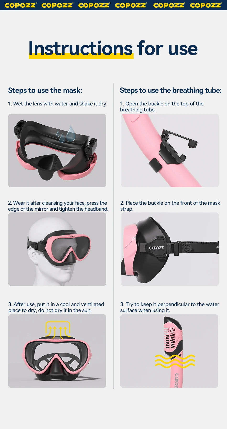 COPOZZ Professional  Diving Mask Full Vision Mask Underwater Snorkel Mask Set Swimming Snorkel HD Anti Fog Diving Equipment