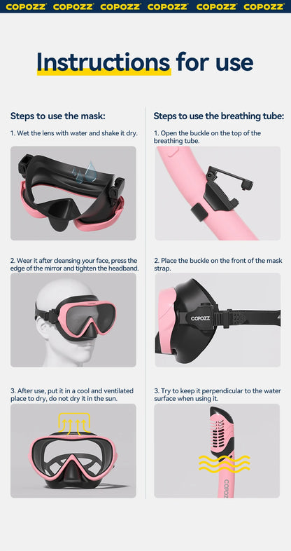 COPOZZ Professional  Diving Mask Full Vision Mask Underwater Snorkel Mask Set Swimming Snorkel HD Anti Fog Diving Equipment