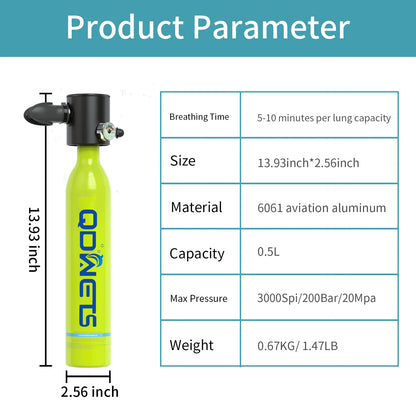 0.5L Mini Scuba Diving Tank 5-10 Minutes Lung Tank with diving mask Snorkel Air Snorkeling Equipment Outdoor Oxygen