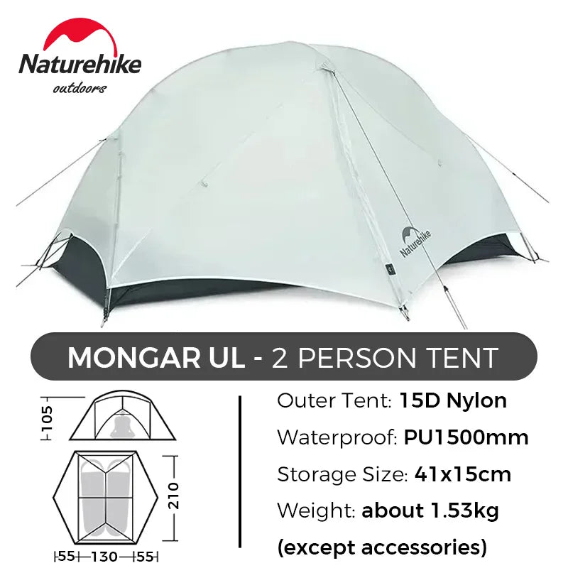 Naturehike Mongar 2 Person Tent Ultralight Camping Tent Outdoor Travel Tent Double Layer Waterproof Tent 3 Season Portable Tent