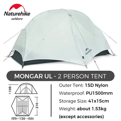 Naturehike Mongar 2 Person Tent Ultralight Camping Tent Outdoor Travel Tent Double Layer Waterproof Tent 3 Season Portable Tent