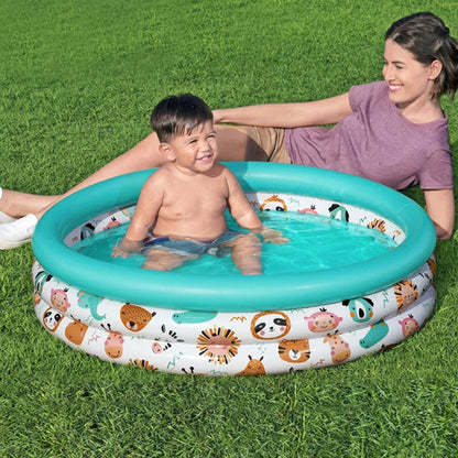 40”/48” X 10” 3 Rings Round Inflatable Infant Baby Swimming Pool Toddler Kiddie Ball Pit Pool Animal Pattern Age 2 and Up