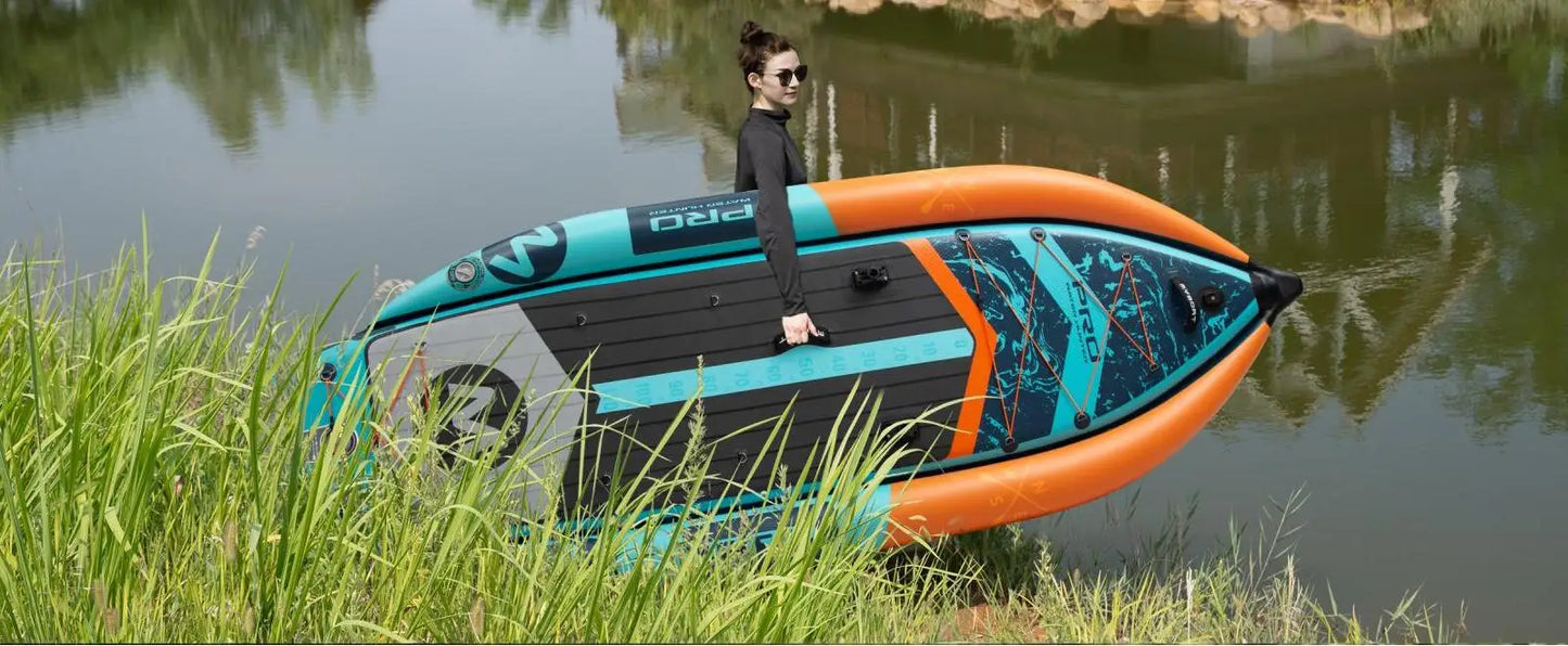 2 Person Inflatable Kayak for Fishing, Double Seat Folding Canoe with Pump, Portable Kayak for Lake River Outdoor Water Sport