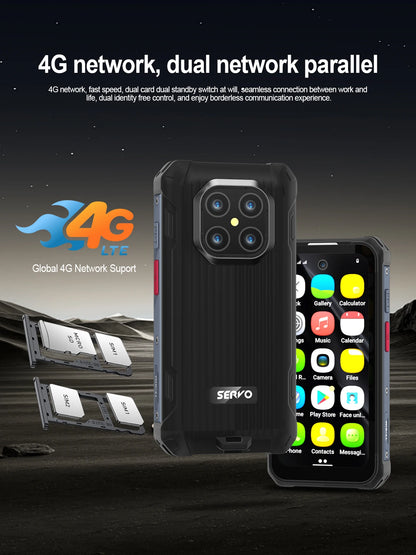 SERVO TANK500 IP68 Waterproof Mini Smart Phone 4G LTE Android 12 RAM 6GB ROM 128GB PTT Network Intercom Small Rugged Smartphones