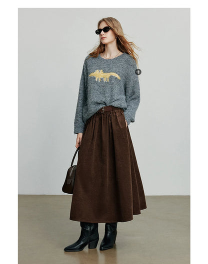 TOYOUTH Women Skirt 2025 Autumn New Corduroy Pure Cotton Ankle Length Umbrella Skirt