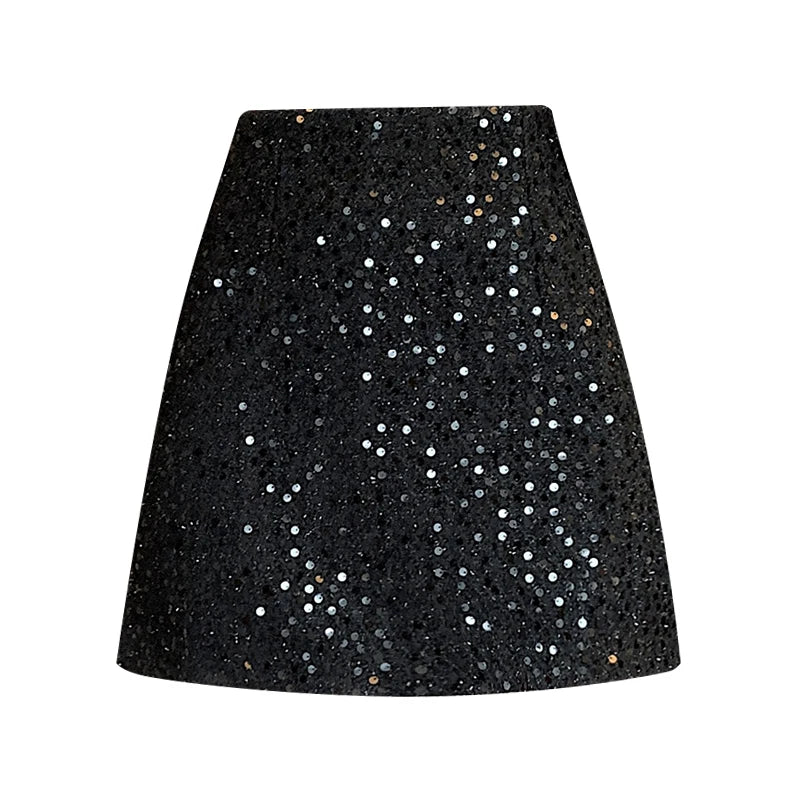Fashion Y2K Streetwear Winter Mini Skirt Women Glitter Sequin Bodycon Tweed Skirts With Shorts A-Line Pink White Black Faldas