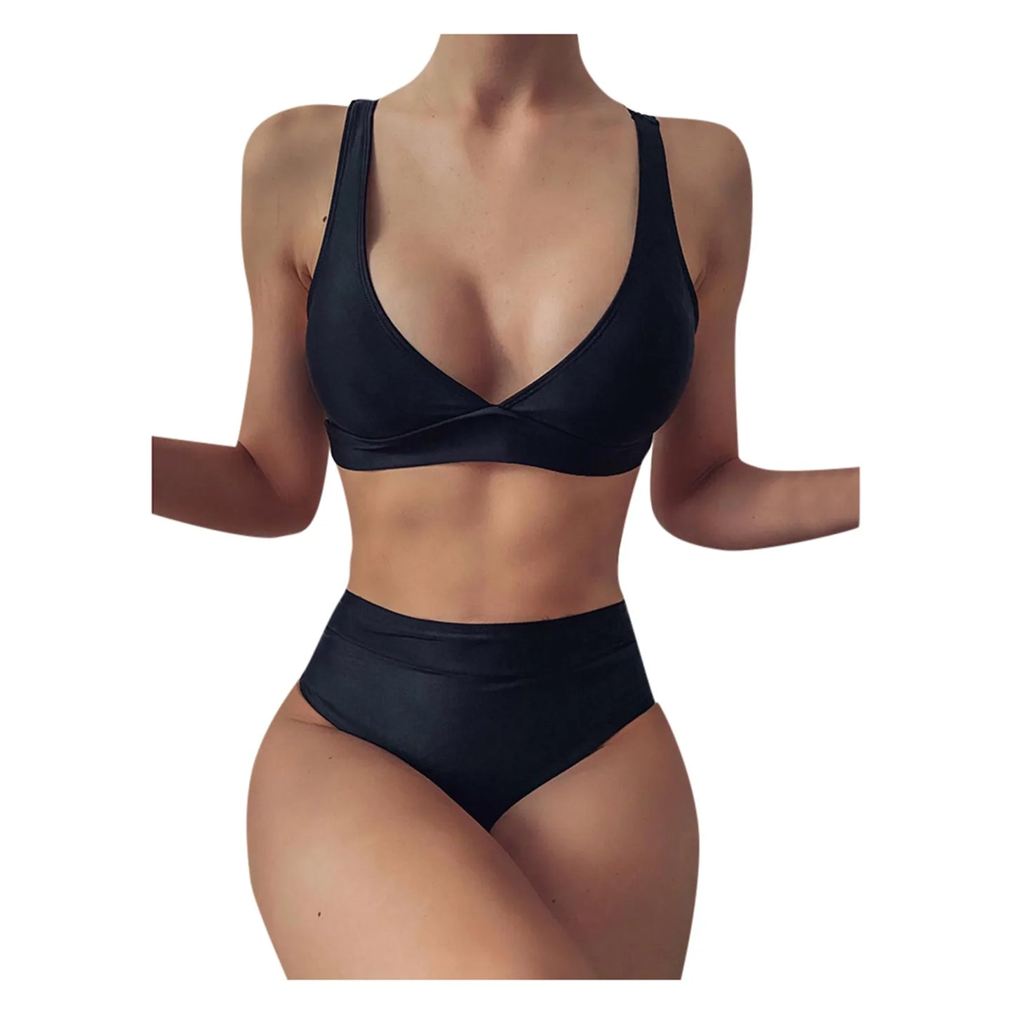 Women Solid Split Swimsuits Push Up Bar Patchwork Swimsuit Sexy Women'S Bikini Front Ruched High Rise Swimsuit Two Piece