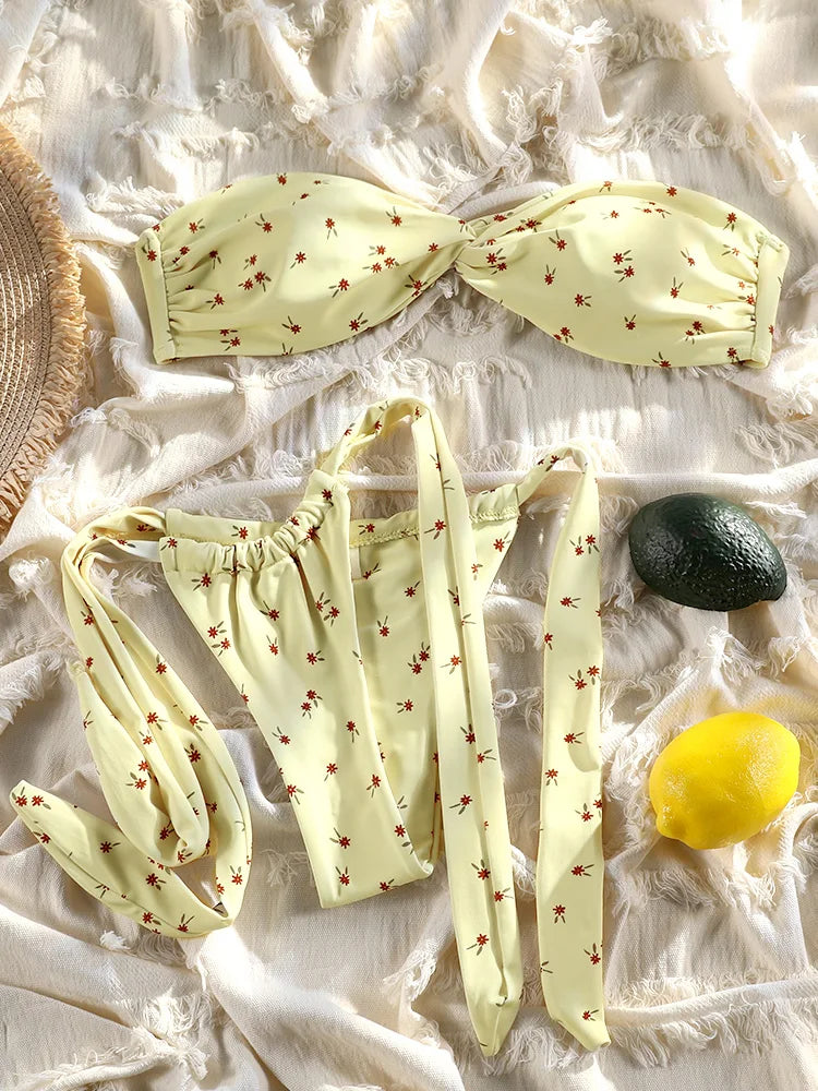 Printed Bikinis For Women Two Piece Suit Strapless Bathsuit Low Waist Swimsuit Sexy Bikinis Set Summer Swimwear 2025 Biquini