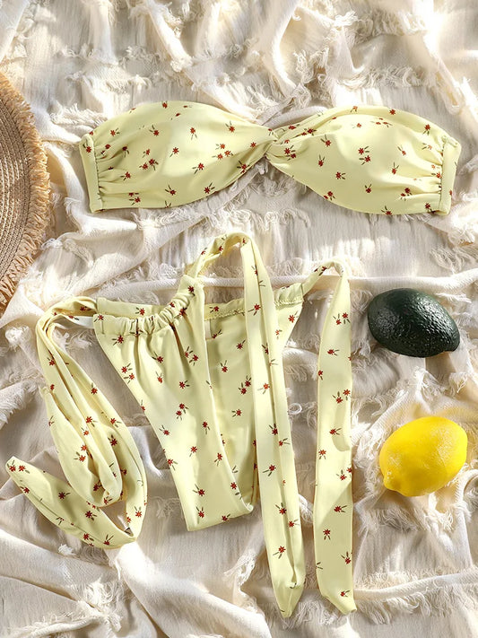 Printed Bikinis For Women Two Piece Suit Strapless Bathsuit Low Waist Swimsuit Sexy Bikinis Set Summer Swimwear 2025 Biquini