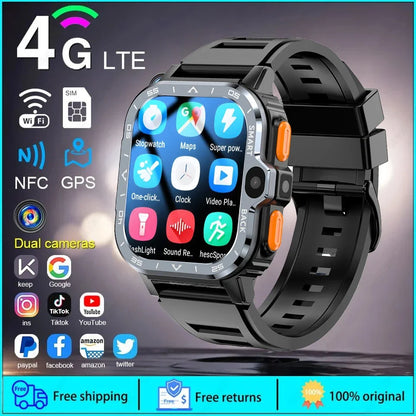 PGD SmartWatch 4G LTE GPS Wifi SIM Card NFC Dual Camera Rugged 64G ROM Storage Heart Rate Sports Smart Watch Men