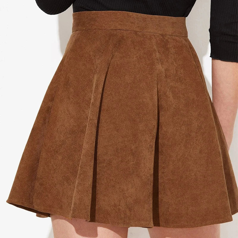 Fashion Corduroy Mini Skirts for Women Single Breasted Skirt Woman Autumn Winter Chic High-Waisted Umbrella Skirts Female