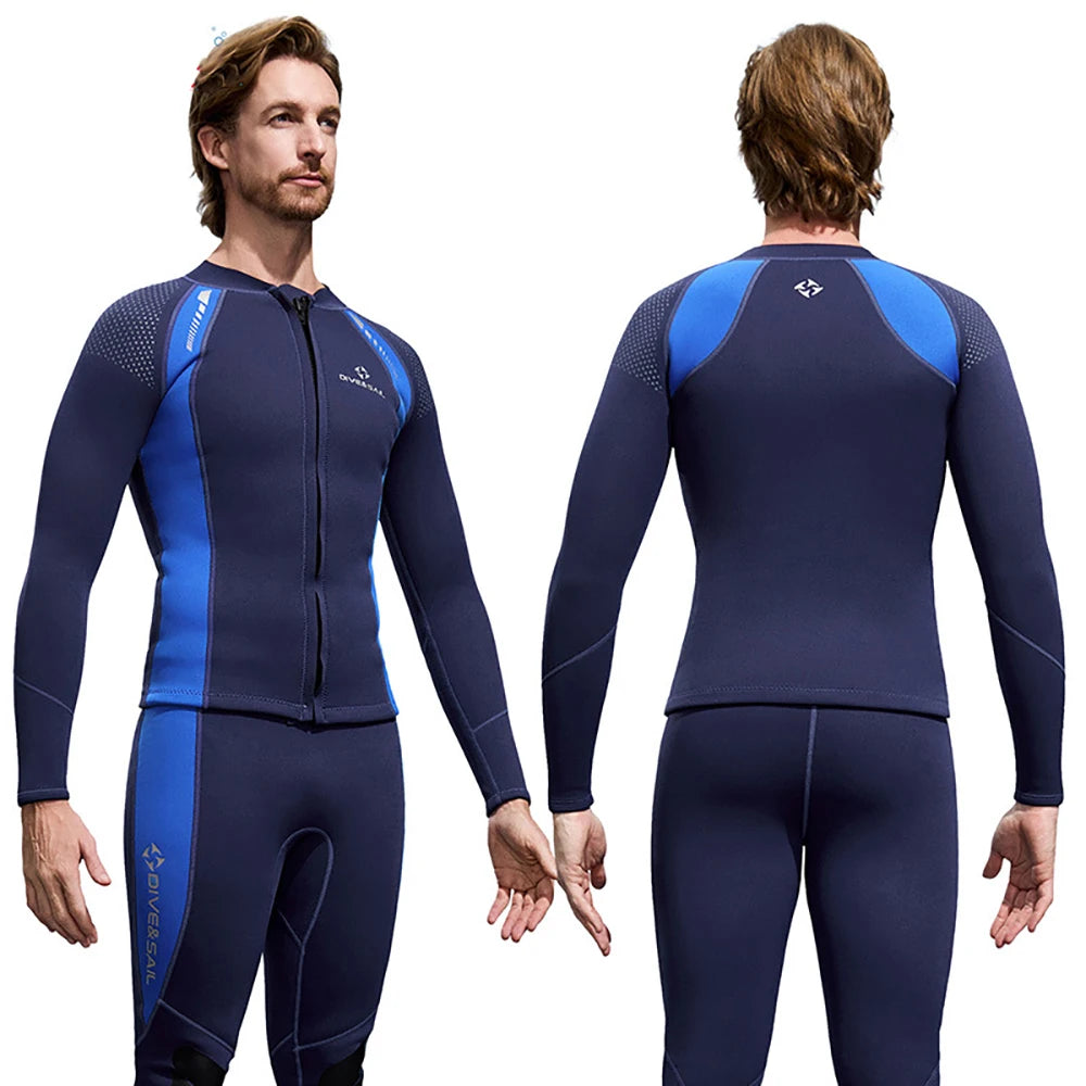 2025 New Men Women Wetsuit Top 3mm Neoprene Wetsuit Jacket Long Sleeve Front Zipper Swimsuit Surfing Diving Tops for Water Sport