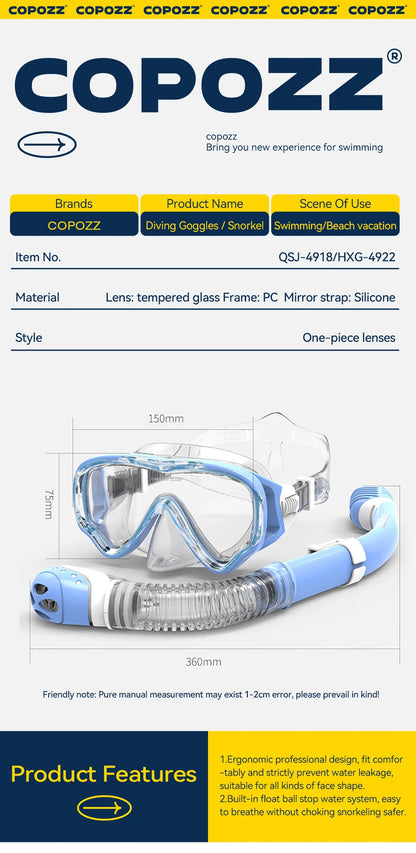 COPOZZ Underwater Scuba Diving Mask and Snorkel Anti-Fog Goggles Glasses Diving Swimming Easy Breath Tube Set for Kids Children
