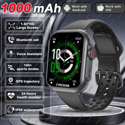1000 mAh Smart Watch Men Women 1.85-Inch AMOLED GPS 100+Sports Mode Watches Heart Rate Bluetooth Call IP68 Waterproof Smartwatch