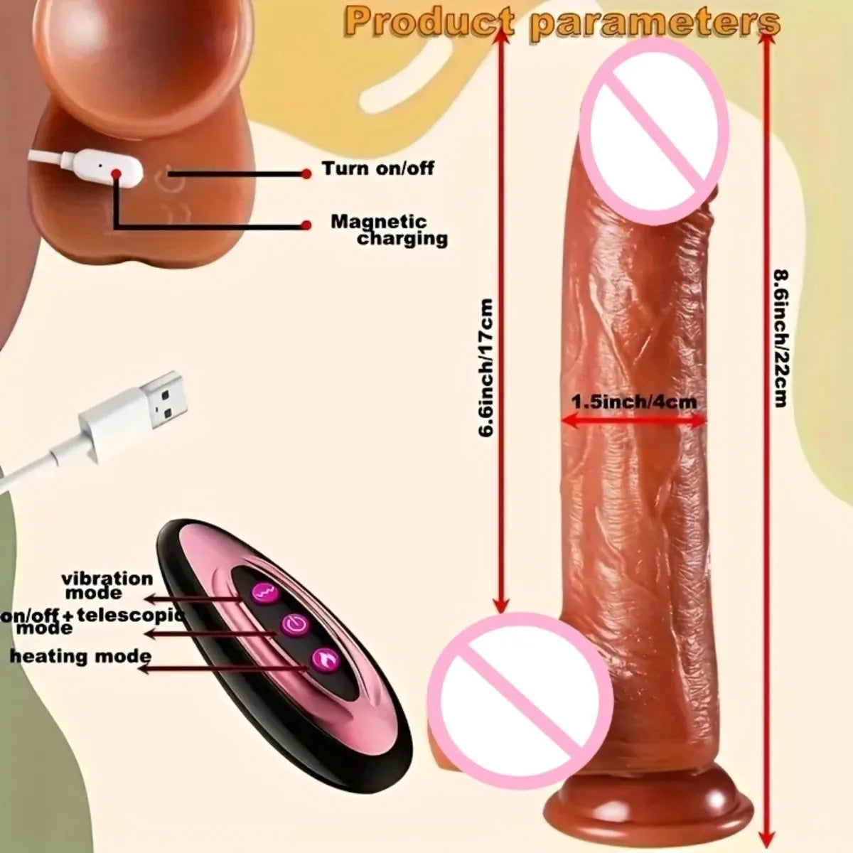 Dildo Vibrante Intelligente con Riscaldamento e 10 Modalità di Vibrazione, Realistico in Silicone, Stimolatore Punto G con Telec