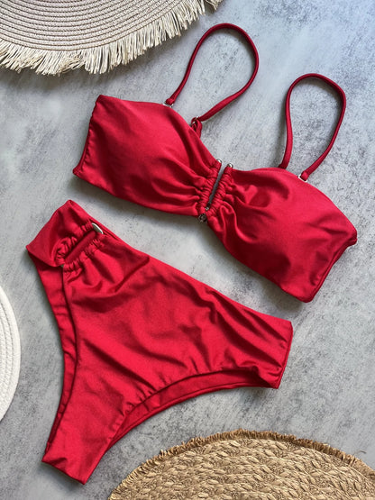 Bandeau Bikini Push Up Women Swimsuits 2024 Sexy Female Swimwear Brazilian Bikini Set Thong Biquini Swim Suits Solid Beachwear
